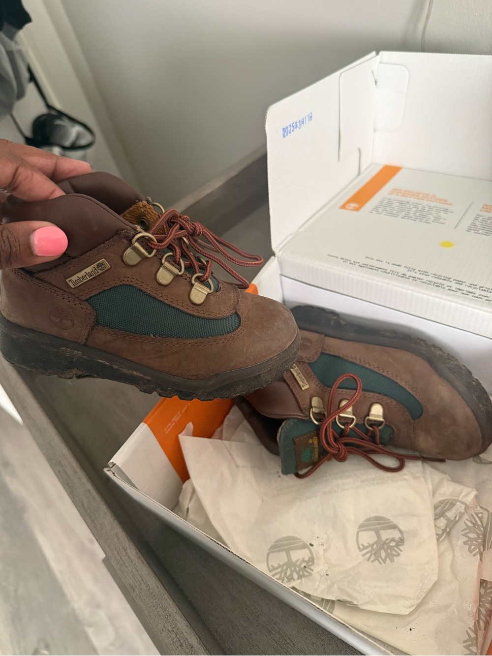 Timberland Brown Leather with Green Panel Outdoor Shoes